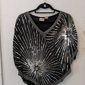Vintage Black and Silver Silk and Sequin Top